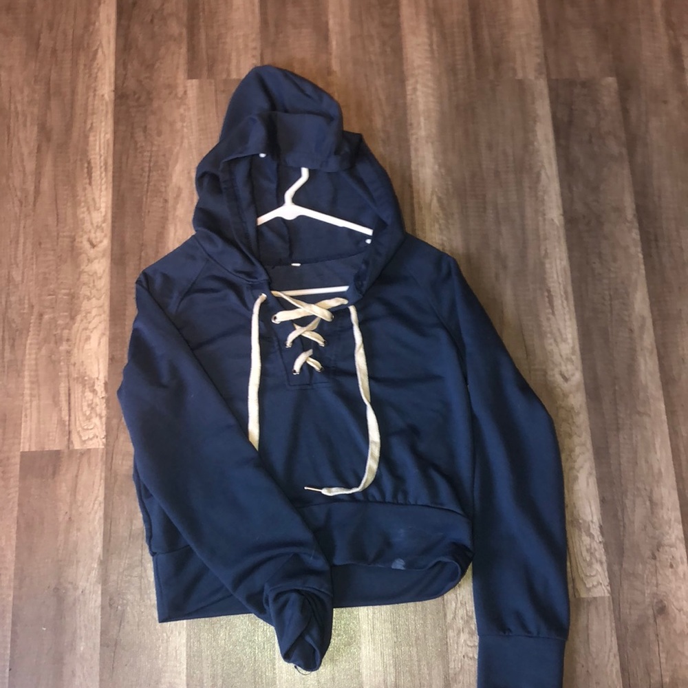 navy blue cropped hoodie